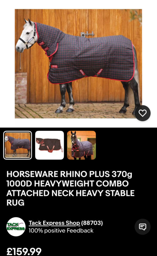 6’3” 370g Rhino stable rug combo  Used but fab condition with original bag  RRP £159.99 - Image 8